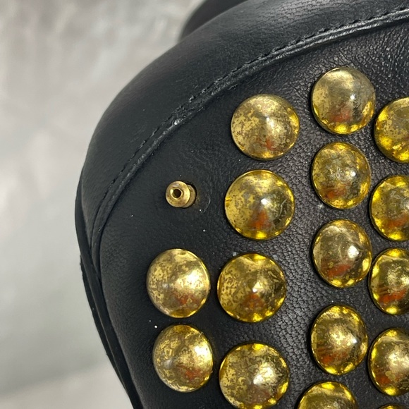 Miu Miu Open Toe Ballet Flats with Gold Studs and Ribbon Accents - Picture 11 of 12